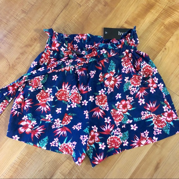 Hype Pants - NWT High-Waist Belted Tropical Floral Tie Shorts